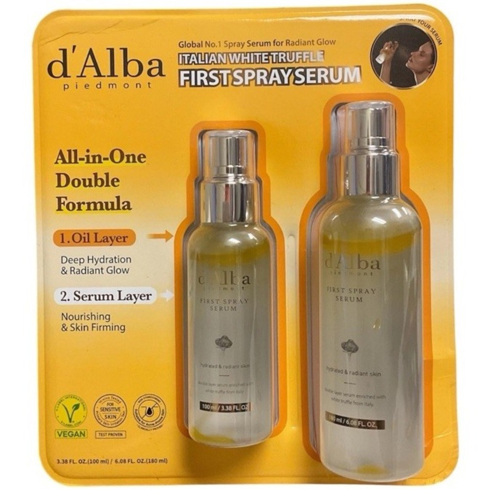 D'ALBA PIEDMONT Italian White Truffle First Spray Serum 6.08 oz & 3.38 oz NEW